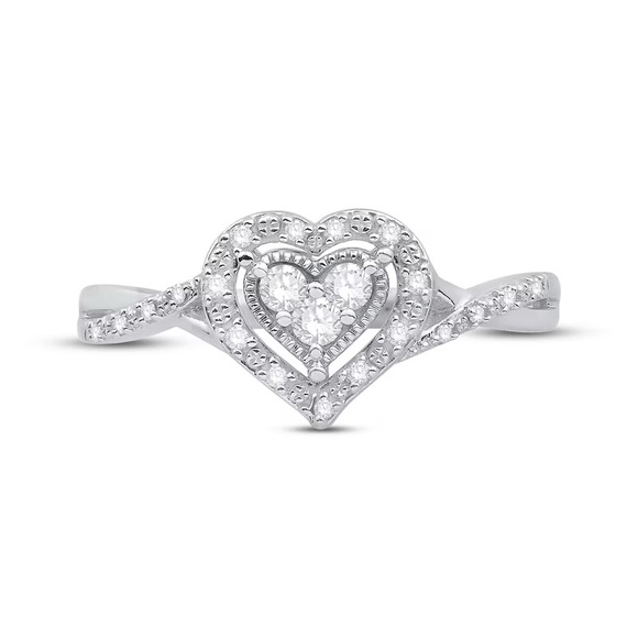 Diamond Heart Ring 1/5 ct tw Sterling Silver - Picture 2 of 7